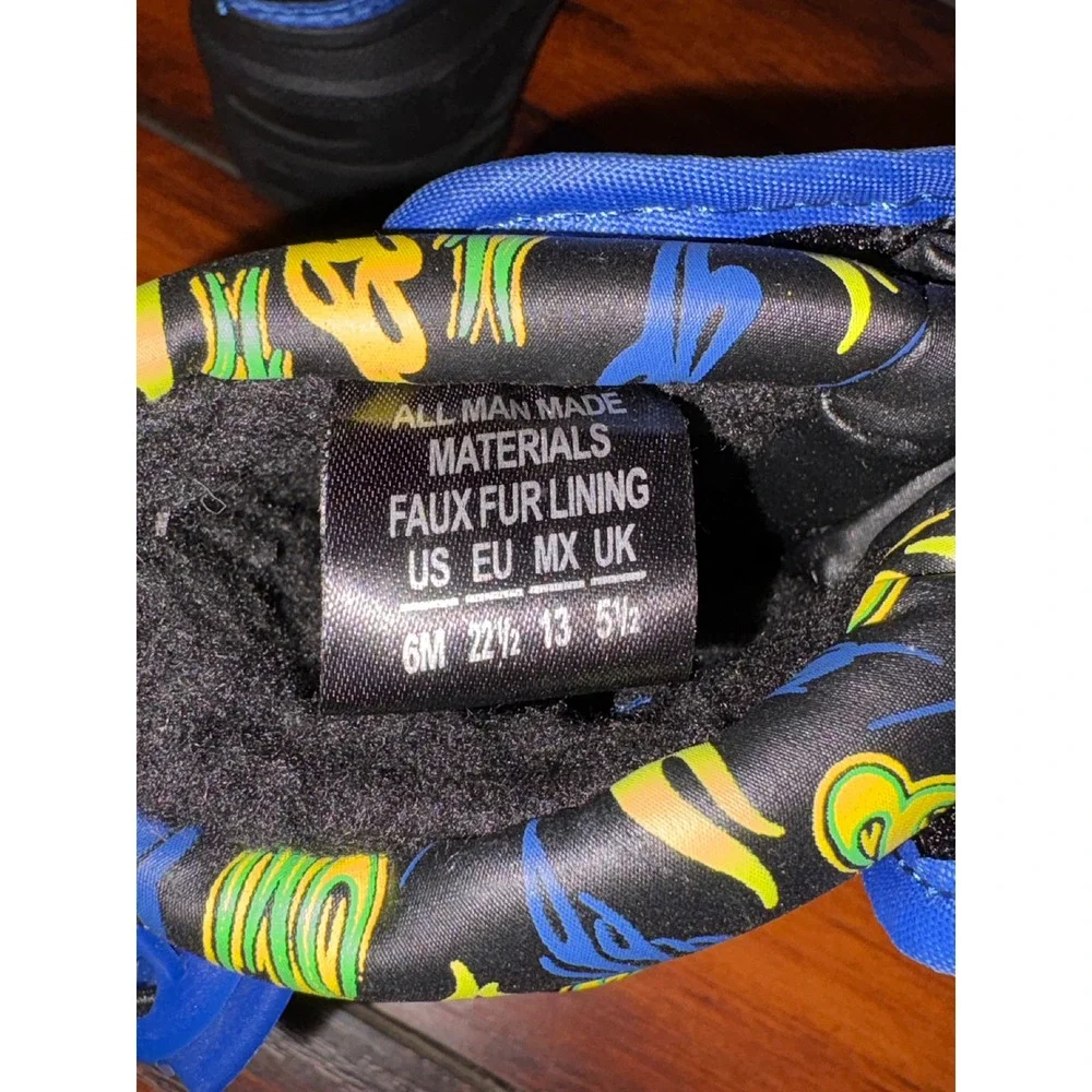New Athletache Toddler Boys Black Blue Skull Flame Faux Fur Snow Boots Size 6M